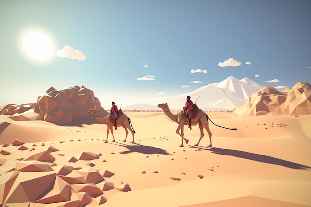 Uma ilustração digital de camelos no deserto.