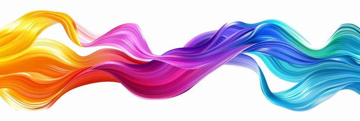 Foto uma ilustração digital de ondas líquidas abstratas fluindo e girando em um gradiente de cor arco-íris em um fundo branco