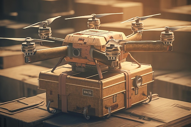 Uma ilustração digital de um drone de carga com a palavra pj.