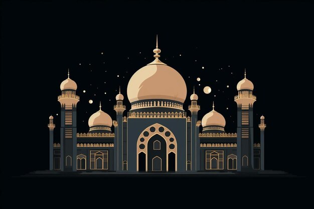 uma ilustração digital de uma mesquita com uma estrela no topo.