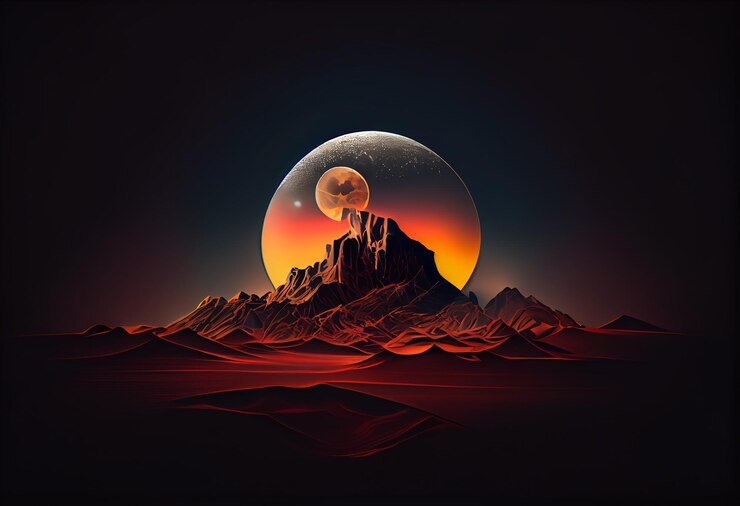 Foto uma ilustração digital de uma montanha com uma lua e a lua nela