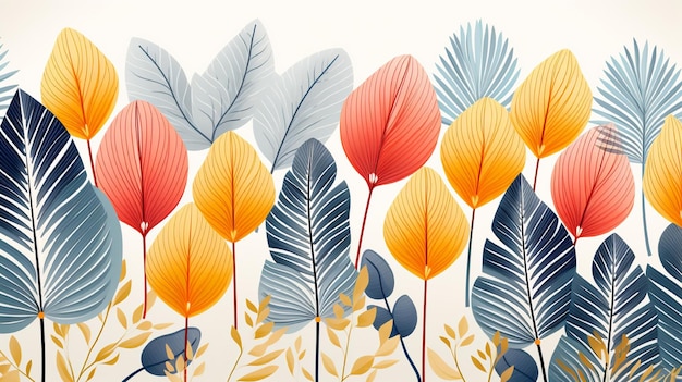 uma ilustração digital de uma planta colorida com folhas e flores