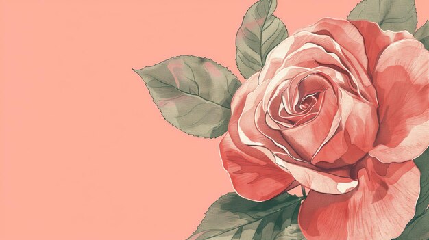 Foto uma ilustração digital de uma rosa rosa com pétalas detalhadas contra um fundo de coral macio