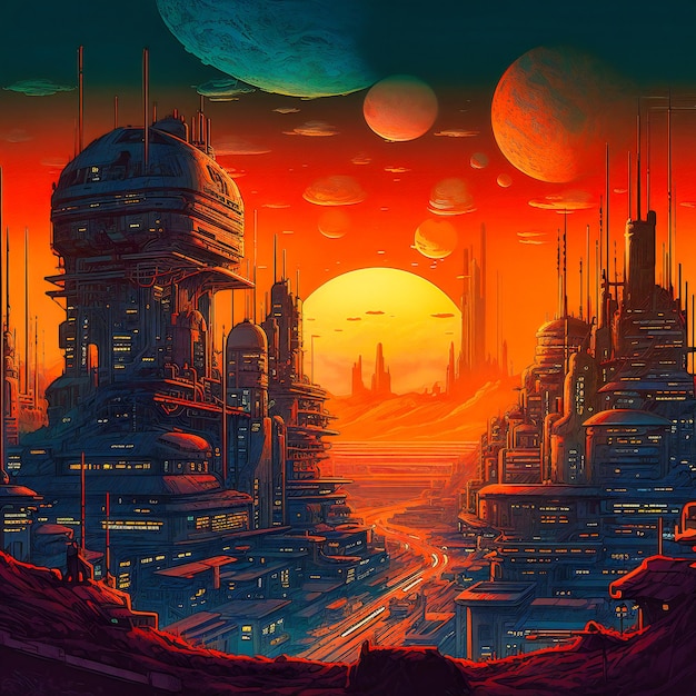 Uma ilustração do conceito de uma paisagem urbana futurista