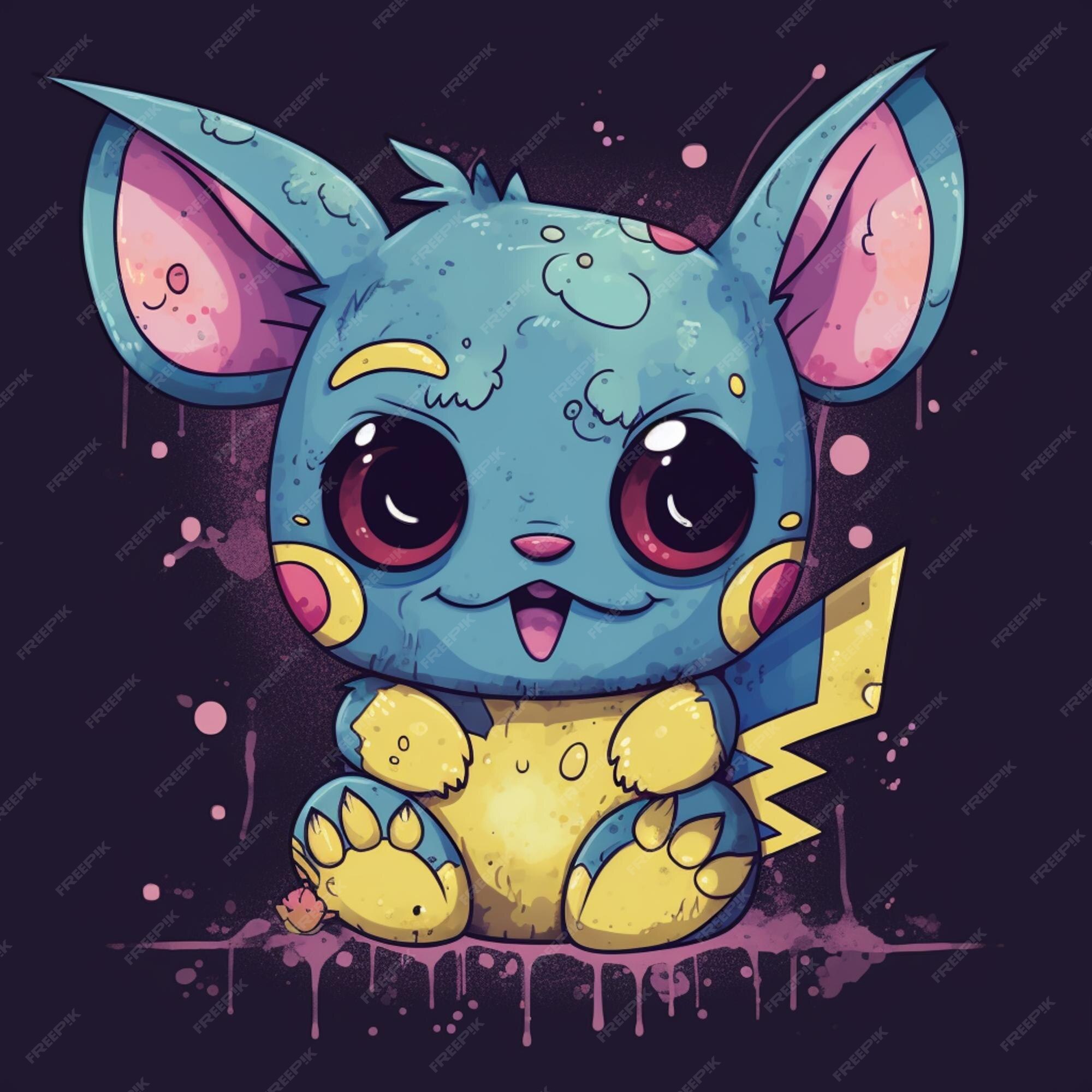 desenho animado ilustração do uma fofa pequeno azul e amarelo Pokémon  personagem. generativo ai. 28404087 Foto de stock no Vecteezy