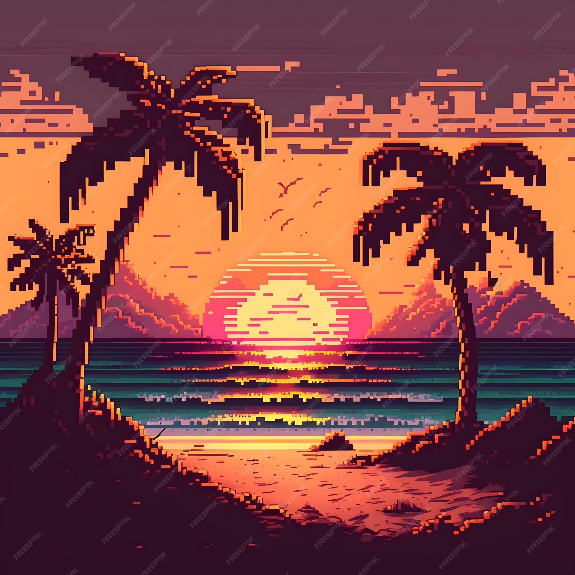 praia com pixel art. ilustração vetorial. 8202203 Vetor no Vecteezy