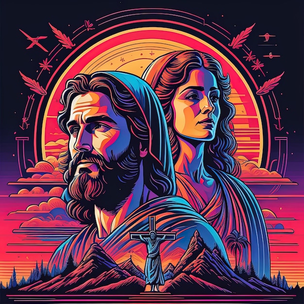 Uma ilustração do vetor de arte digital estilo retrô de jesus cristo