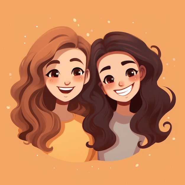 Foto uma ilustração dos desenhos animados de duas meninas com a palavra amor nelas