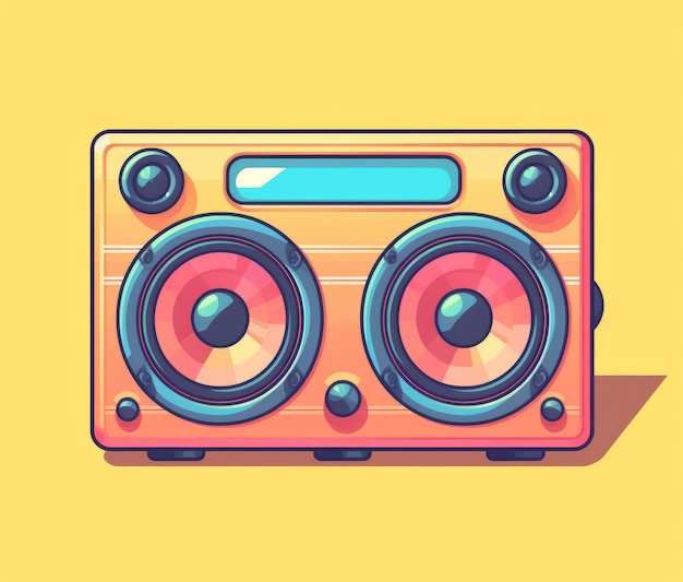 Uma ilustração dos desenhos animados de um boombox com um fundo azul.