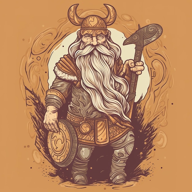 Foto uma ilustração dos desenhos animados de um viking com um escudo e um capacete.