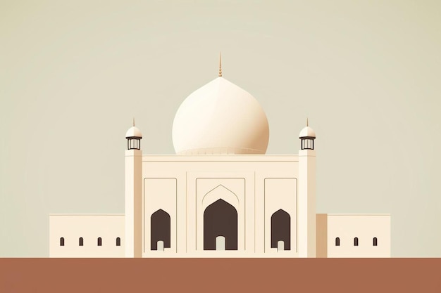 uma ilustração dos desenhos animados de uma mesquita com uma cúpula branca e um design plano.