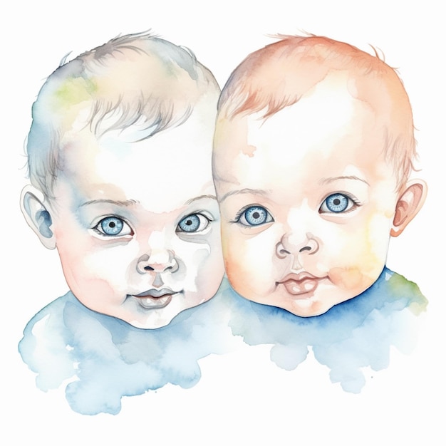 Uma ilustração em aquarela de dois bebês.