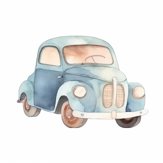 Foto uma ilustração em aquarela de um carro azul.
