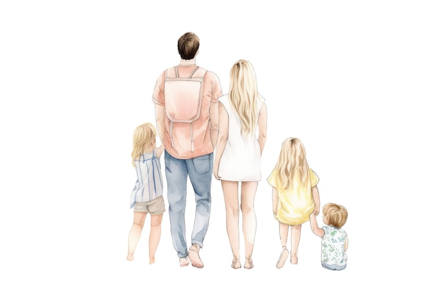 Uma ilustração em aquarela de uma família caminhando juntos