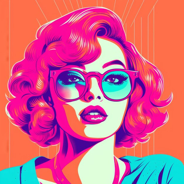 uma ilustração em estilo pop art de uma mulher com óculos