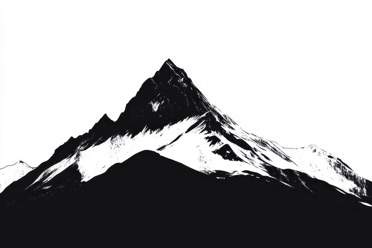 Foto uma ilustração em preto e branco de um pico de montanha com bordas cobertas de neve