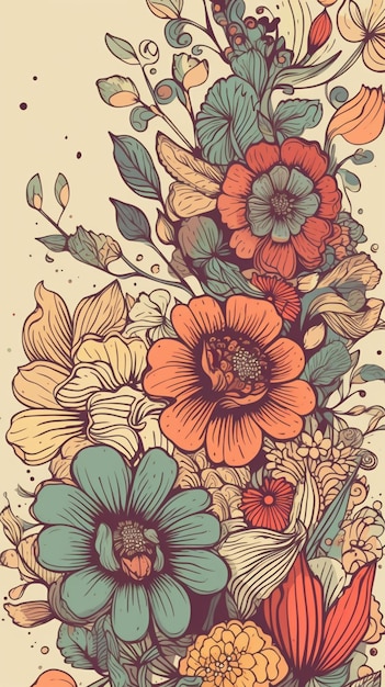 Uma ilustração floral colorida com um ramo de flores.