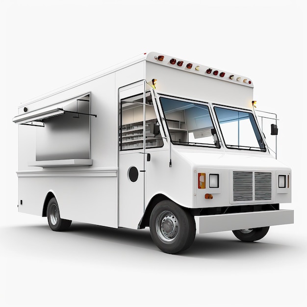 uma ilustração gerada de um camião de comida contra um fundo branco