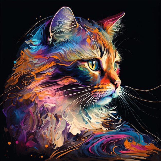 Uma ilustração gerada por IA de um rosto de gato em um estilo pictórico abstrato