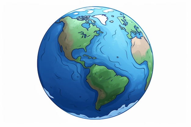 Uma ilustração lúdica de desenho animado do planeta Terra com bolhas