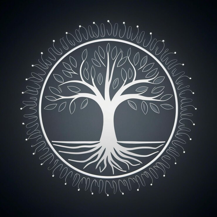 Foto uma ilustração minimalista em preto e branco de uma árvore da vida retratada como um simples círculo