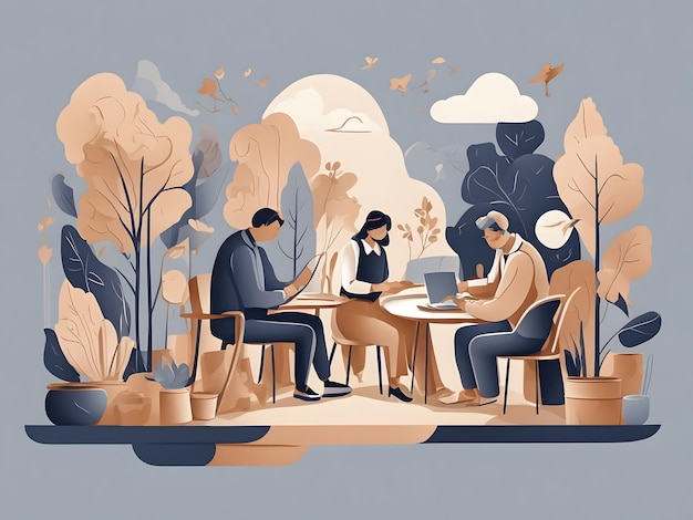 Uma ilustração plana de pessoas fazendo negócios