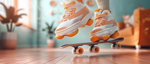 Uma ilustração retratava sapatos de patins vívidos sobre motivos geométricos 3d abstrato fundo vívido e espaço ia geradora