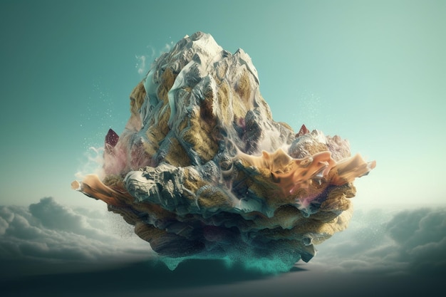 Uma ilustração surreal de um objeto natural distorcido ou manipulado, como um recife de coral ou um iceberg