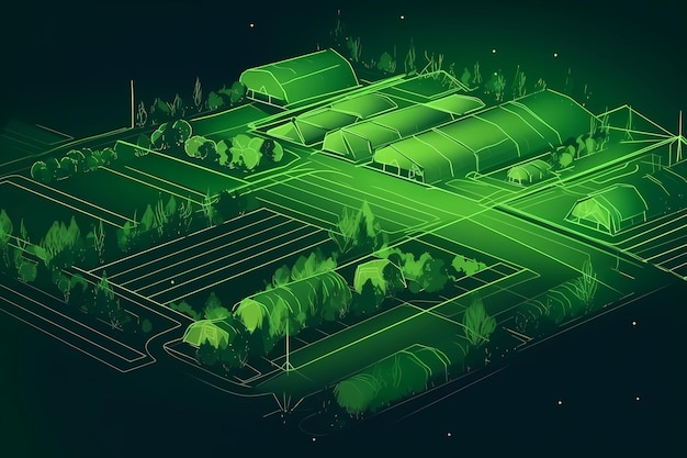 Uma ilustração verde de um edifício com um fundo verde e as palavras verde no topo