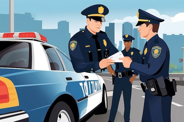 Foto uma ilustração vetorial de um policial dando a um motorista uma multa por violação de trânsito