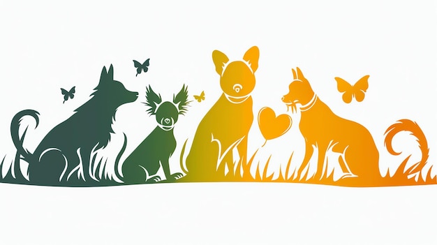 Foto uma ilustração vetorial simples e colorida de um grupo de animais os animais são um cão um gato um coelho e um pássaro