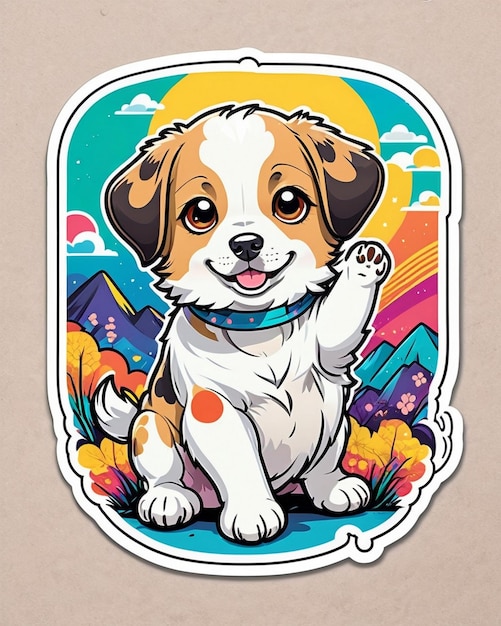 uma ilustração vibrante e lúdica de um adesivo de cachorro bonito inspirado na arte kawaii japonesa