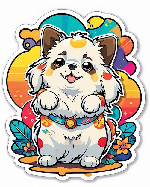 Foto uma ilustração vibrante e lúdica de um adesivo de cachorro bonito inspirado na arte kawaii japonesa