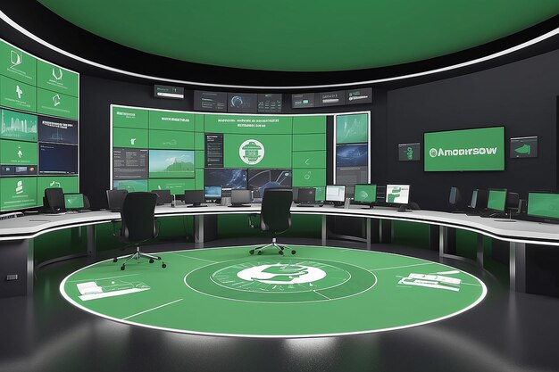 Foto uma imagem 3d de um logotipo verde e branco em uma sala com um fundo verde