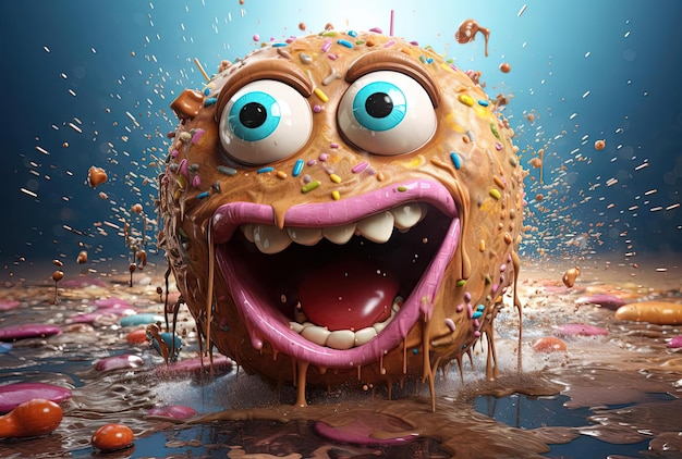 uma imagem 3D de um pequeno donut de desenho animado