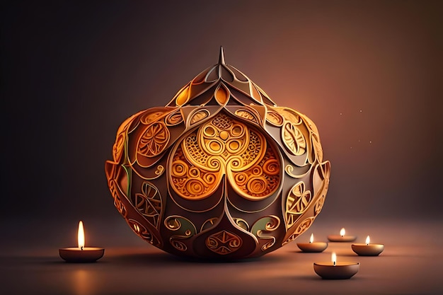 Uma imagem 3d de uma lâmpada com a palavra diwali