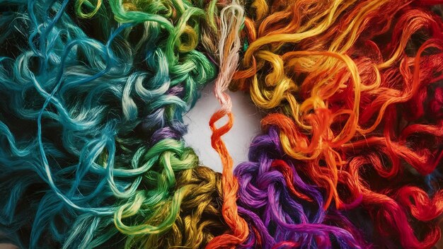 Foto uma imagem abstrata cativante de fios coloridos entrelaçados e enredados juntos criando uma vibração