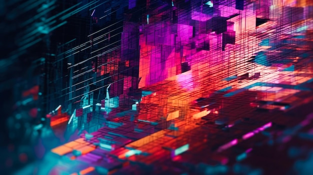 Uma imagem abstrata colorida de um display digital com as palavras 'arte digital'