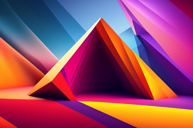 Uma imagem abstrata colorida de uma montanha e uma pirâmide