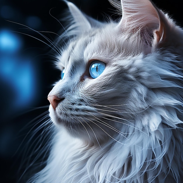 uma imagem aproximada de um gato branco no estilo de fotografia retroiluminada e detalhes realistas