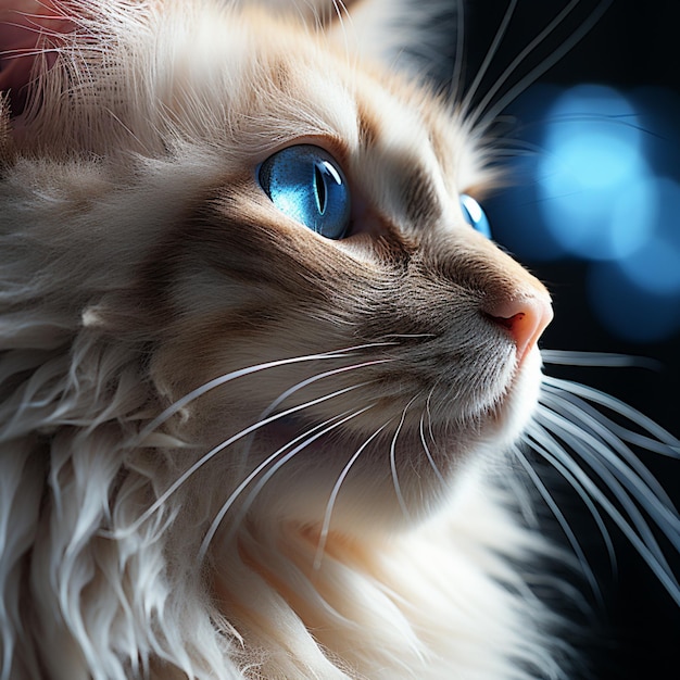 uma imagem aproximada de um gato branco no estilo de fotografia retroiluminada e detalhes realistas