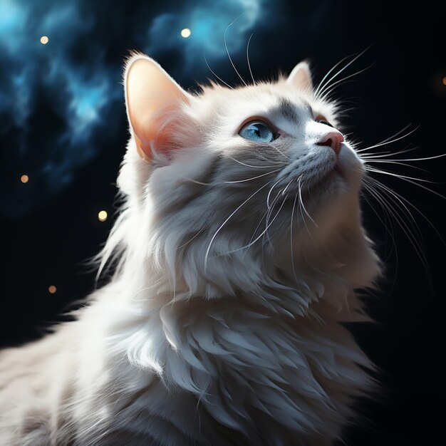 uma imagem aproximada de um gato branco no estilo de fotografia retroiluminada e detalhes realistas