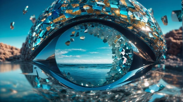 Uma imagem artística cativante de um globo ocular submerso na água