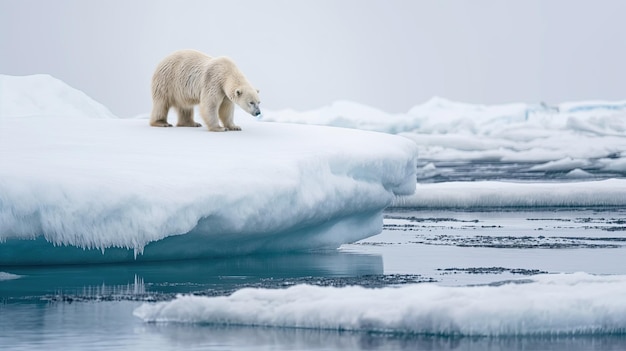 Uma imagem assustadora de um urso polar solitário encalhado em um bloco de gelo cada vez menor, destacando a vulnerabilidade