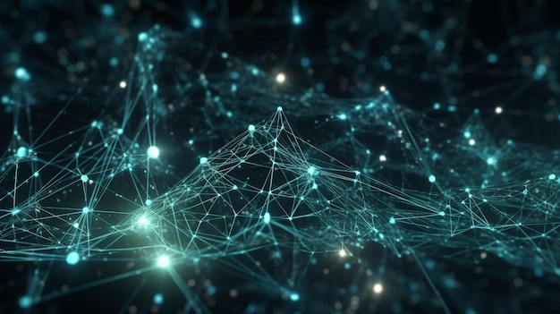 Uma imagem azul e verde de uma rede com as palavras 'dados' nela