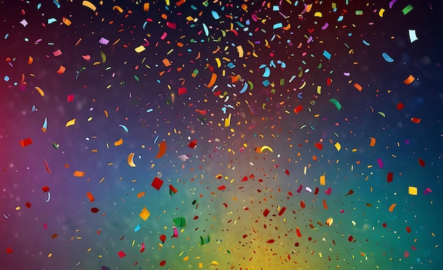 uma imagem colorida de confeti e um fundo roxo com uma imagem de um arco-íris