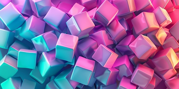 Uma imagem colorida de cubos cor-de-rosa e azul dispostos em um padrão de fundo