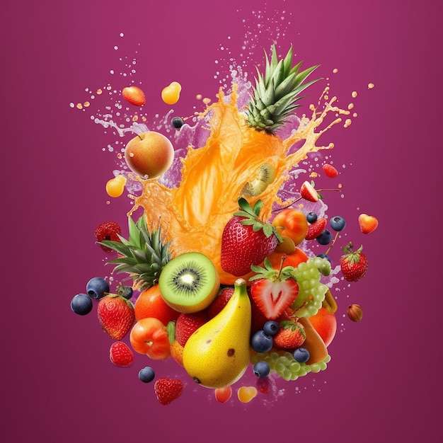 uma imagem colorida de frutas e vegetais com a palavra fruta.