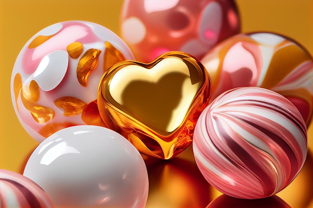 Uma imagem colorida de ovos de páscoa em forma de coração