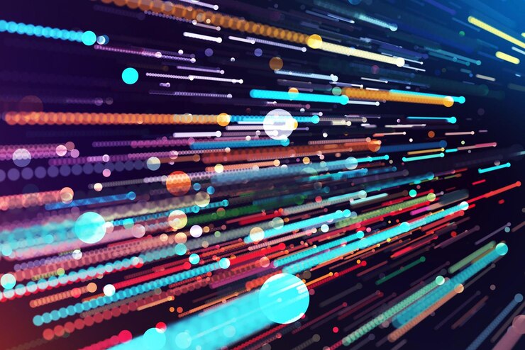 Foto uma imagem colorida de um fundo azul e roxo com uma imagem borrada de uma nave espacial.